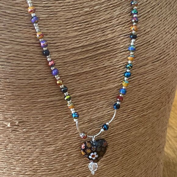 Sterling silver necklace & millefiori pendant - Picture 2 of 6